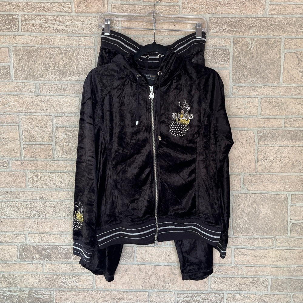 Black Velour BCBG Tracksuit with flame bling Embellishments
